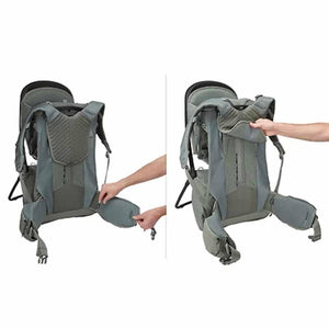 Thule child carrier backpack showing adjustable torso and hip belt settings