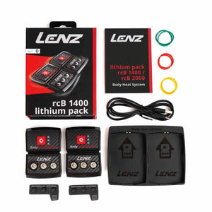 Lenz lithium pack rcB 1400 battery kit with charging dock, cable, and color coded rings