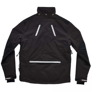 Back view of black N-Ferno work jacket with reflective strips and adjustable cuffs