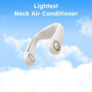Torras white wearable neck air conditioner against a blue sky background