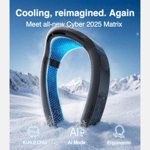 Torras Cyber 2025 Matrix neck cooler with KU4.0 chip and AI mode features in a snowy landscape