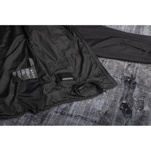 Tourmaster heated jacket interior showing battery pocket and power connector