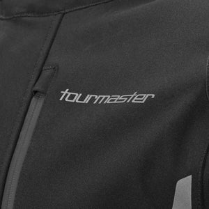Tourmaster logo on black textile motorcycle jacket
