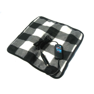 Trillium Worldwide black and white plaid electric car blanket with power cord and controller