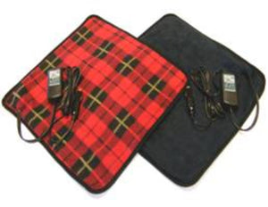 Trillium Worldwide red plaid and black electric heated seat cushions with power cords
