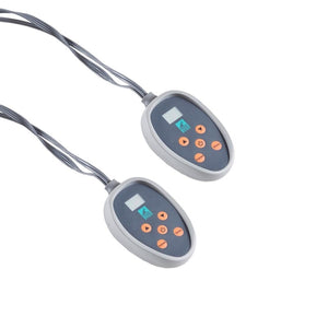 Two True North by Sleep Philosophy electric blanket controllers with digital displays and orange buttons