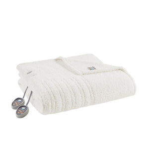 True North by Sleep Philosophy white heated sherpa blanket with two digital controllers