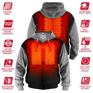Gerbing heated hoodie with three heating zones and eight technical feature icons