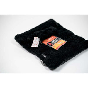 Black fleece hand warmer by Tubes Canada with Little Hotties heat packs inserted