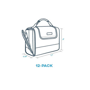 Kanga Coolers 12-pack cooler bag line drawing with dimensions 11 inches by 8 inches by 5.75 inches