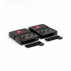 Two black Lenz body heat system battery packs with protective covers