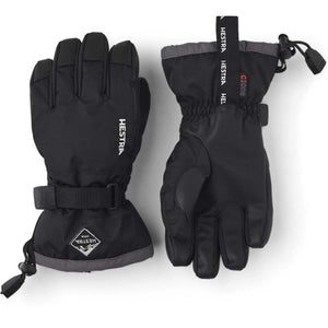 Hestra black insulated winter gloves with adjustable wrist strap and CZone branding