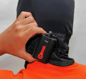 California Heat Spark battery pack attached to a black balaclava