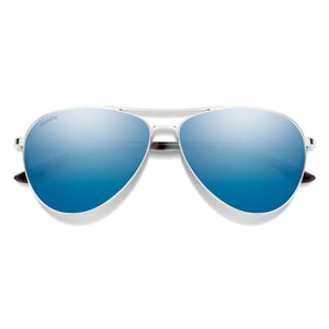 Smith Optics silver aviator sunglasses with blue mirrored lenses