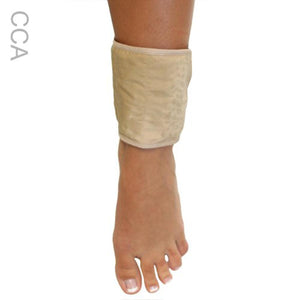 Polar Products beige ankle compression wrap on a human leg