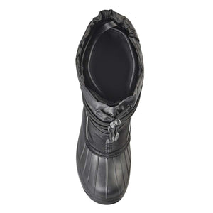 Top view of a black Baffin winter boot with a drawstring collar