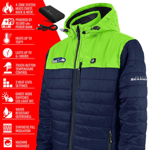 ActionHeat Seattle Seahawks 5V Men's Colorblock Puffer Battery Heated Jacket