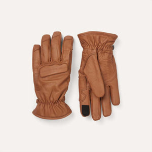 Sealskinz tan leather gloves showing palm and back views