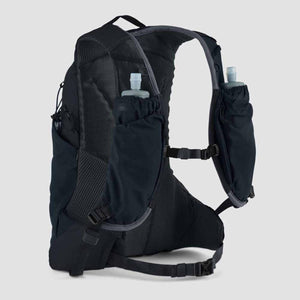 Black hydration running vest with two water flasks in front pockets
