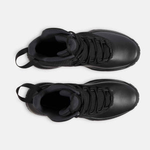 Top view of black Under Armour tactical boots with laces