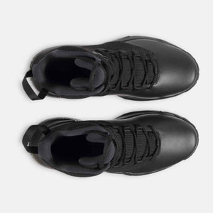 Top view of black Under Armour tactical boots