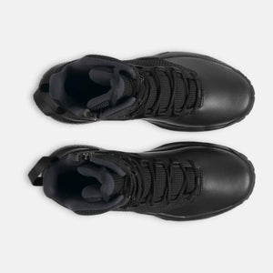 Top view of black Under Armour tactical boots