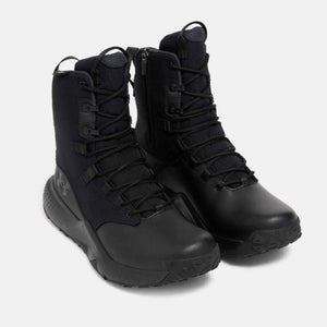 Under Armour black tactical boots with side zippers and lace up closure