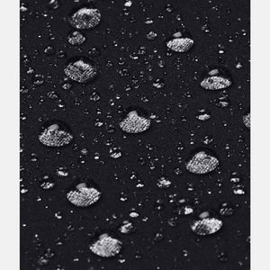 Water droplets on black Under Armour fabric
