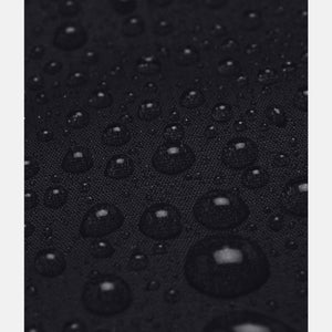 Water droplets on black Under Armour fabric