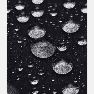 Water droplets beading on black Under Armour fabric