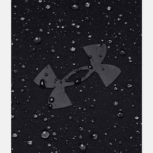 Under Armour logo on black water repellent fabric with water droplets