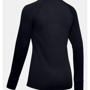 Back view of a black Under Armour long sleeve athletic shirt