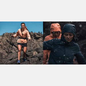 Under Armour hooded jackets worn by women hiking in sunny and rainy weather