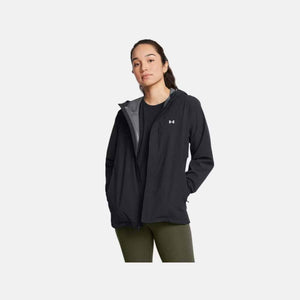 Under Armour black hooded windbreaker jacket with front zipper and logo