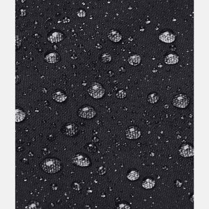 Water droplets on black Under Armour water repellent fabric