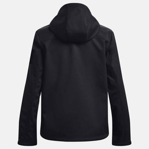 Back view of black Under Armour hooded jacket