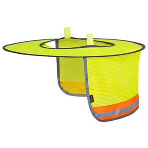 Pioneer high visibility yellow hard hat sun shade with reflective trim