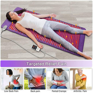 UTK Technology infrared heating mat showing pain relief for back, period cramps, and arthritis