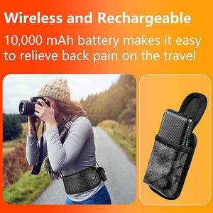 UTK Technology wireless rechargeable battery pack for back pain relief worn by a photographer