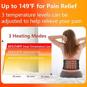 UTK Technology heating belt showing three temperature modes for pain relief