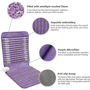 UTK Technology purple heating pad featuring amethyst stone filling gold embroidery microfiber fabric and anti-slip base