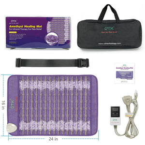 UTK Technology amethyst healing mat with carrying bag, strap, instruction manual, and digital temperature controller