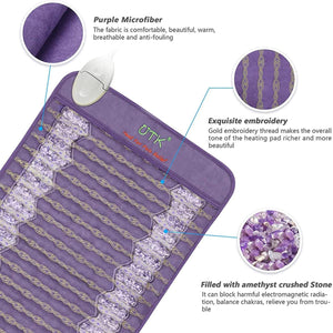 UTK Technology purple microfiber heating pad with gold embroidery and amethyst crushed stone filling