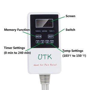 UTK digital controller with screen, memory, timer, and temperature adjustment buttons