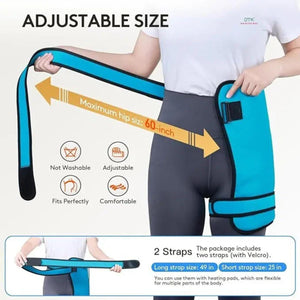 UTK heating pad strap showing adjustable sizing and strap lengths of 49 inches and 25 inches