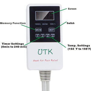 UTK digital controller with labeled buttons for time and temperature settings