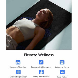 UTK Technology grounding mat with wellness benefit icons for sleep recovery focus energy relaxation and pain relief