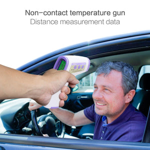 UTK Technology non-contact infrared thermometer measuring temperature of a man sitting in a car