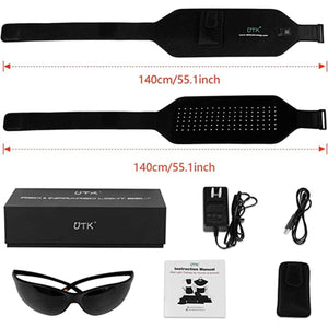 UTK Technology red and infrared light therapy belt with accessories and dimensions