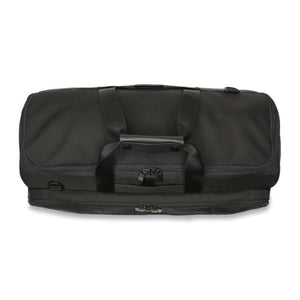 Black Briggs and Riley duffel bag with top carry handles and zippered compartments
